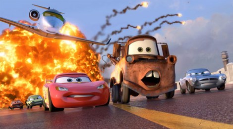 Lightning McQueen (voiced by Owen Wilson), left, and Mater (voiced by Larry the Cable Guy) are shown in a scene from "Cars 2." (Photo credit: Walt Disney Studios Motion Pictures)