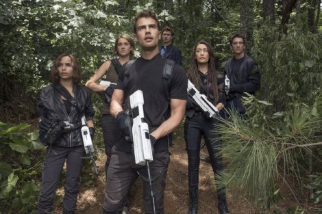 Maggie Q, Shailene Woodley, Miles Teller, Zoe Kravitz, Theo James and Ansel Elgort in "The Divergent Series: Allegiant." (Photo credit: Murray Close)
